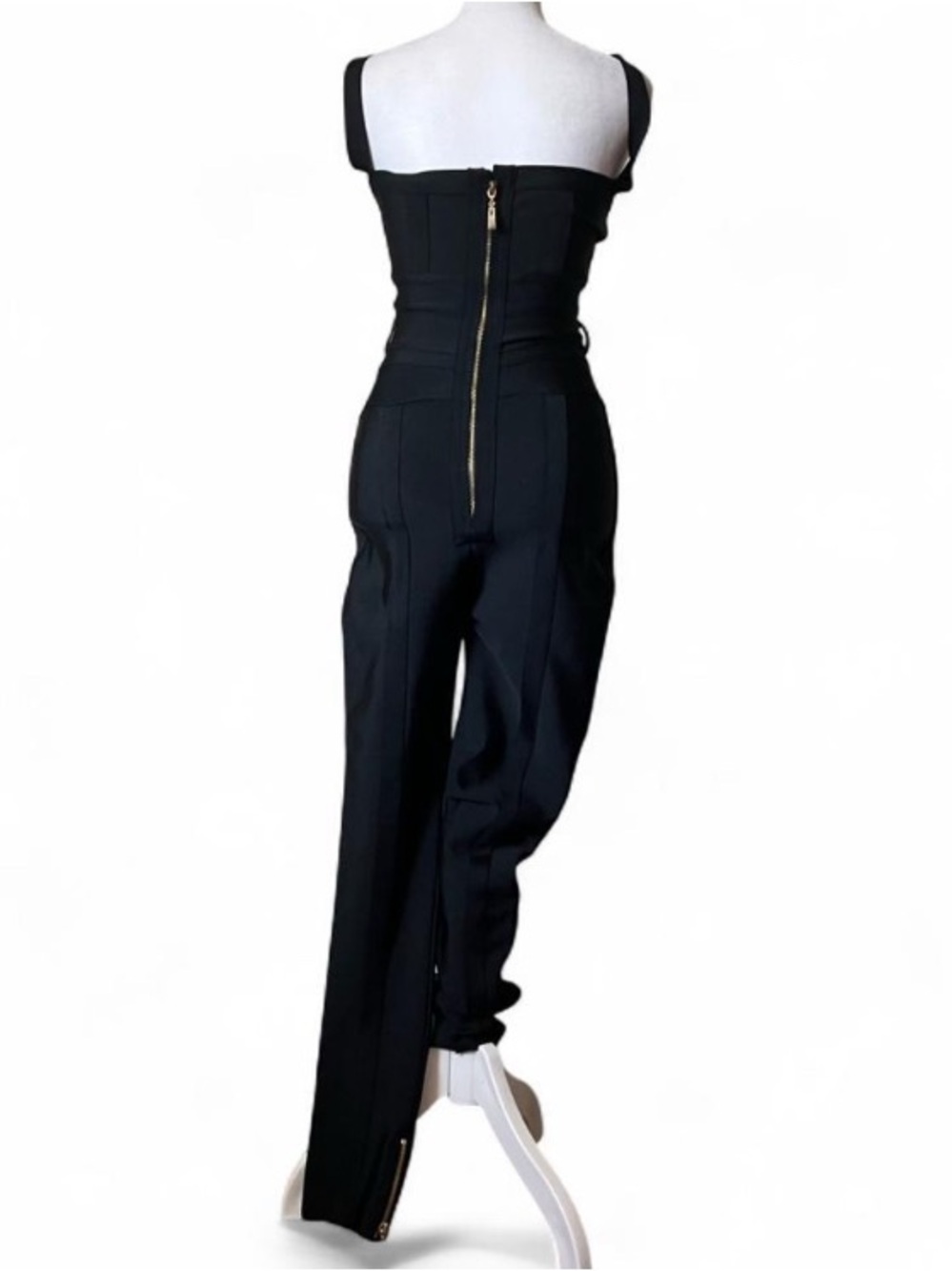 Bella Barnett Black Bandage Jumpsuit Sculpting Fit w/ Ankle Zippers size Medium - Picture 3 of 13